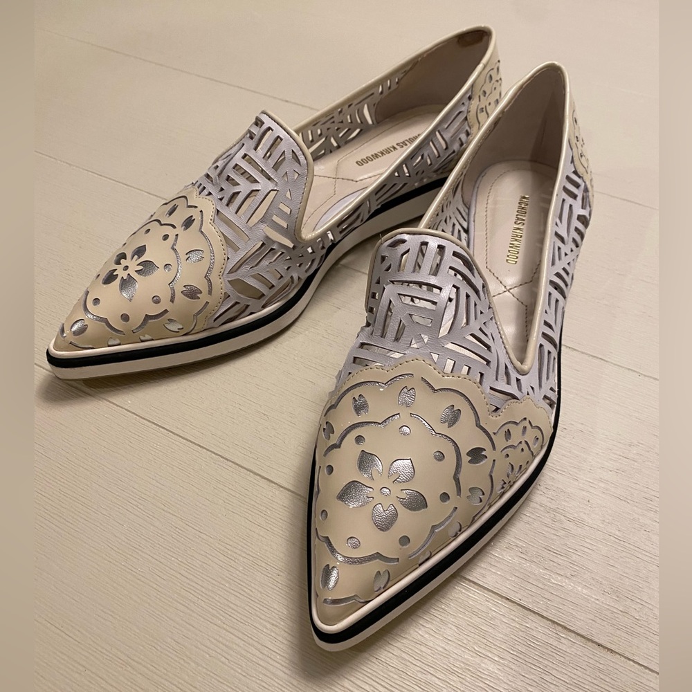 Nicholas Kirkwood Alona White Pointed Toe Leather Loafers